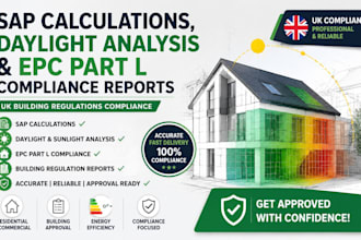 provide sap calculations, daylight analysis and epc part l compliance reports