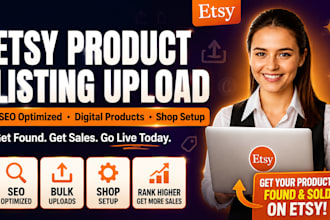 upload etsy digital product listing etsy seo and shop setup etsy product design
