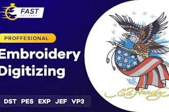 do logo embroidery digitizing in dst pes jef vp3 in 1 hour