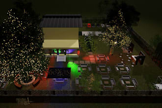 arrange modern 3d outdoor christmas event party decor,garden lounge,night render