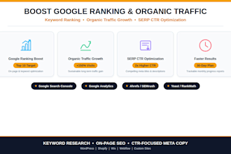 improve google ranking, increase organic traffic and optimize serp CTR