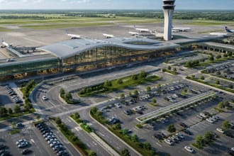 create realistic cgi 3d airport design, car park and terminal visualization