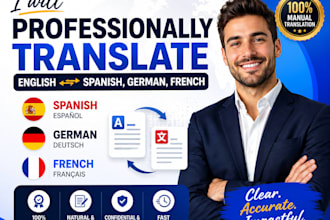 professionally translate english to spanish, german, french