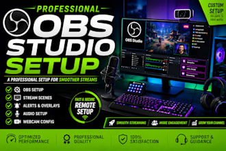 create or fix a professional obs stream setup with overlays, alerts, and scenes