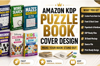 create puzzle book, amazon kdp book cover design, adult, kids coloring