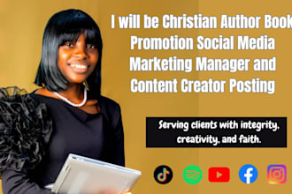 christian author book promotion social media manager and content creator posting