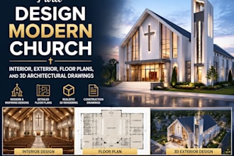 design modern church interior, exterior, floor plans, and 3d architectural