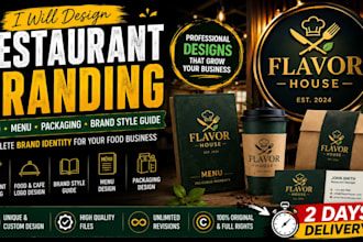 design restaurant branding with logo, menu, packaging and brand style guide