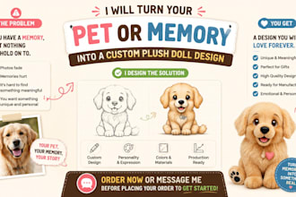 turn your pet or memory into a custom plush doll design