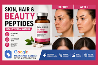fix and optimize google merchant center for skincare hair beauty peptide product