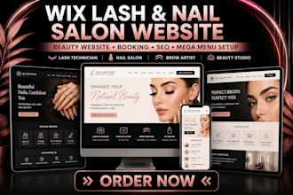 design wix lash technician, nail website with homepage SEO and mega menu setup
