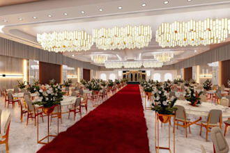 beautify 3d banquet hall interior, cgi elegant event venue,grand ballroom render