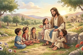 design christian children storybook illustration for bible themed children story