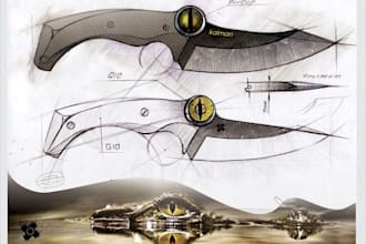 create custom 3d knife design, itens, concept art, weapon gun, mecha weapon