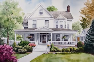 watercolor house portrait or buildings