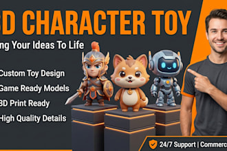 design cute 3d character toy model, 3d action figure, 3d figure, 3d sculpting