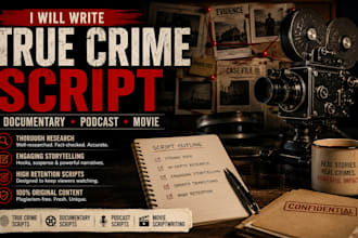write viral true crime documentary script, youtube crime story movie script