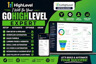 setup ghl CRM automation, sales funnel, landing page and website