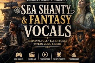 create cinematic sea shanty, medieval folk, elvish and fantasy vocals