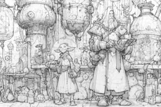 draw a concept sketch of characters, objects, background