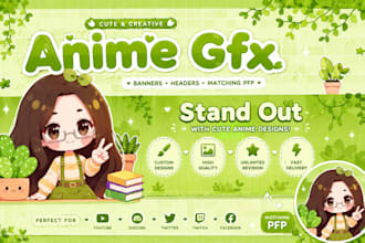 design cute anime banner, header, and matching profile picture