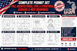 do full permit set, civil and structural plan, garage plan, mep drawing