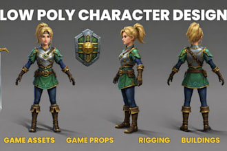 do game ready 3d low poly characters, assets, rigging, animations and animation