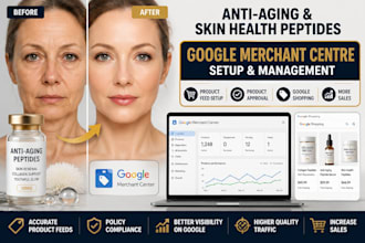 setup google merchant centre for anti aging peptide stores