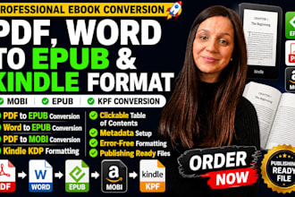 do ebook conversion, pdf, word to epub, mobi and kindle format file convert