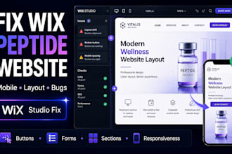 fix wix peptide website issues, mobile responsiveness, wix studio layout and bug
