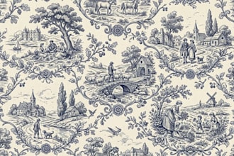 create custom toile de jouy pattern design, seamless textile and fabric print
