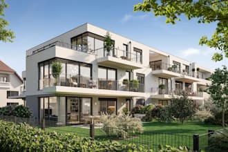 residential building concept visualization,complex apartment 3d elevation render