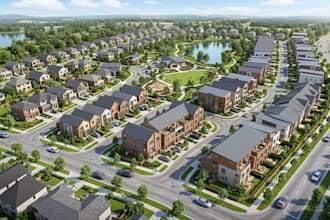 create 3d suburban design, township house, urban townhouse, 3d township design