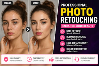 do beauty retouch, skin retouch, and photo enhancement