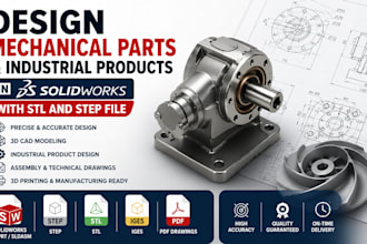 design mechanical parts, industrial product in solidworks with stl and step file