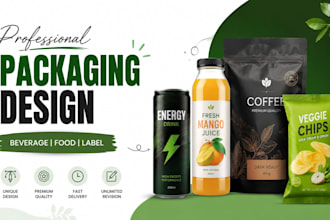 design beverage packaging, bottle label, can and food packaging