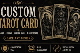 draw custom tarot card, oracle, zodiac, playing card in dark art, card any style