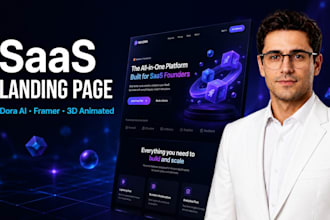 design a 3d animated saas landing page in dora ai or framer for your star