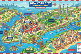 create water park map illustration, amusement park map and visitor map