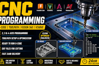 do cnc programming, toolpath and g code for router milling and laser in 24hr