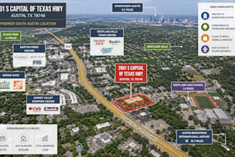 create commercial real estate aerial map, site plans and offering memorandums