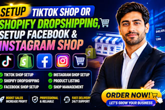 setup tiktok shop or shopify dropshipping, facebook and instagram shop
