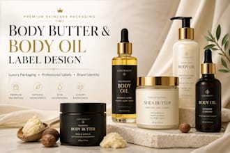 design luxury body butter labels and body oil packaging design