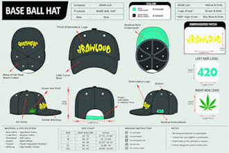 create cap trucker hat bucket hat and beanie tech pack and cad for manufacturing