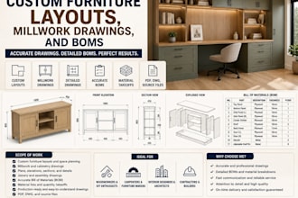 create custom furniture layouts, millwork drawings, and boms