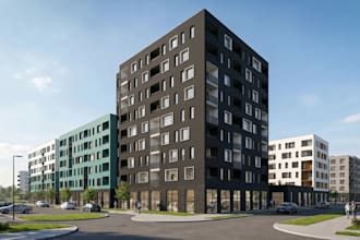 refresh 3d residential complex, smart home render, city housing,cgi urban estate