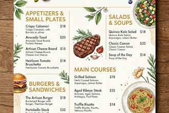 create a stunning menu design for restaurants, cafes and food businesses