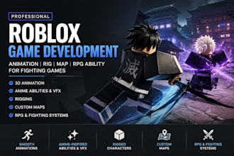 do 3d roblox game anime avatar animation map rig rpg ability for fighting game