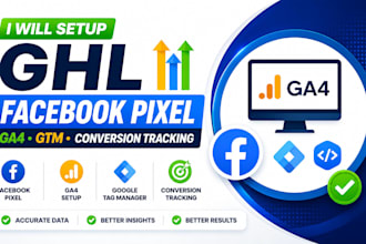 setup ghl facebook pixel and conversion tracking ga4 GTM tracking