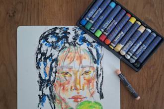draw vibrant oil pastel portraits from any reference